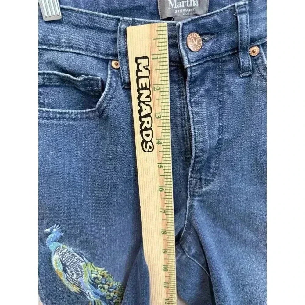 Martha‎ Stewart Jeans Women's Sz 0 Blue Peacock Embroidered High Rise Skinny